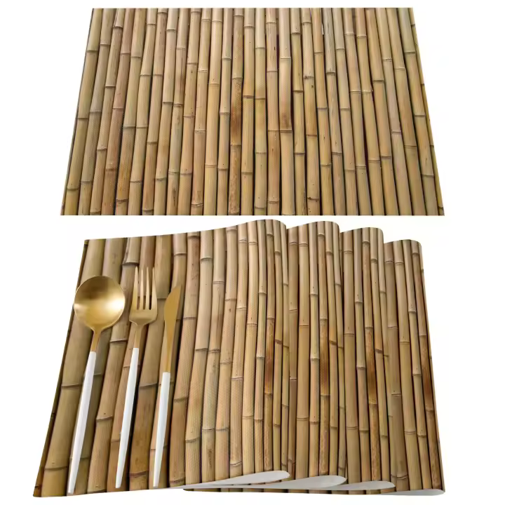 Mantel Individual con patrón de bambú marrón, tapete para mesa de comedor, accesorios de cocina, posavasos para café y té - 1