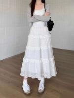 Falda Larga de Pastel Hueco Blanco Cintura Alta MIDI, Borduras con Fragmentos de Ballet, Estilo de Primavera para Damas - details 5