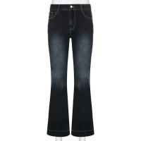 Y2K High Street pantalones vaqueros de tiro bajo azul para mujer pantalones vaqueros con bolsillos Bootcut ropa de calle pantalones vaqueros de cintura baja pantalones de pierna ancha - details 4