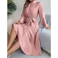 Vestido pequeño de manga larga plisado con cuello alto para mujer, ropa elegante, - details 1