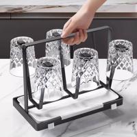 Soporte para 6 vasos de vidrio con base antideslizante, ahorra espacio, de acero inoxidable, con bandeja escurridora de botellas para bar. - details 9