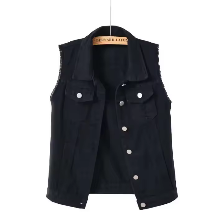Chaleco vaquero para mujer, chaqueta, ropa informal de moda retro para primavera y otoño, elegante sin mangas - 1