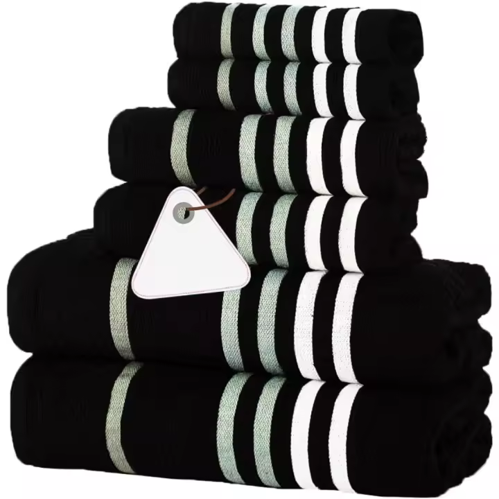 139 x 69 Exótico Juego de Toallas De 6 Piezas- Negro 2 Toallas de baño, 2 Toallas de Mano, 2 bayetas de Suave algodón Egipcio para baño, Cocina y Ducha - 1