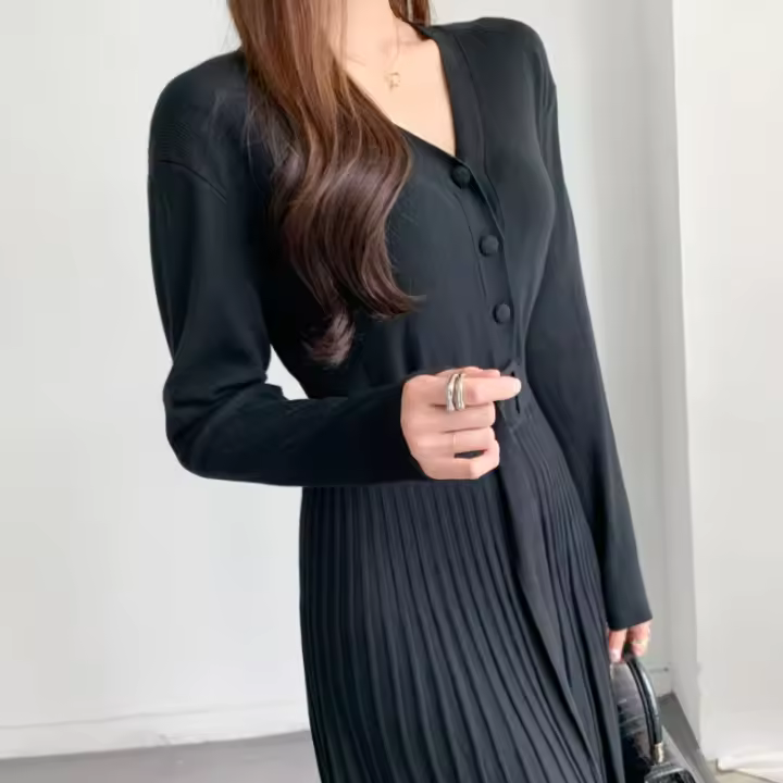 Vestidos largos de punto maxi 2023 Mujer Invierno Ropa básica Vestido suéter cálido con cordones y cinturón Vestidos - 1