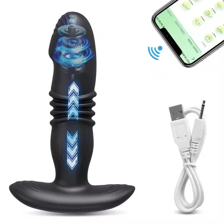 Vibrador telescópico con tapón Anal para hombres, Juguetes sexuales con Control por aplicación, consolador Anal, masajeador de próstata, Bluetooth, 9 modos - 1