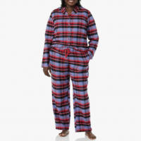 MoFiz Pijamas Mujer Algodón Cuadros Manga Larga con Traje Dos Piezas Casual Ropa de Casa Dormir con Botones - details 2
