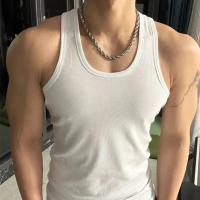 Chaleco de color sólido para hombre, camiseta sin mangas con cuello redondo para fitness, ropa de calle informal transpirable, ropa de ocio de verano para deportes - details 1