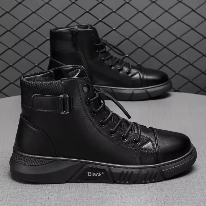 Botas de Cuña Alta para Hombres Primavera Botas Casuales de Cuero con Estilo Retro Británico - 1