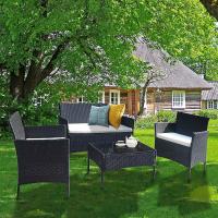Muebles de Jardín de Ratán Juego de 4 Piezas: Sofá de Tejido de Mimbre con 2 Sillones y 1 Mesa para Patio - details 0