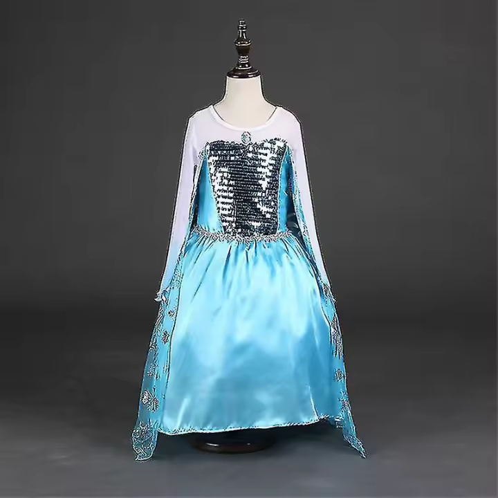 Vestido de tul con mangas degradadas para niños y niñas, vestido de lujo de satén con lentejuelas de Elsa de Frozen, c - 1