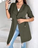 Ropa de mujer 2025 Otoño e Invierno moda suelta Color sólido manga enrollable chaqueta cortavientos de longitud media - details 2