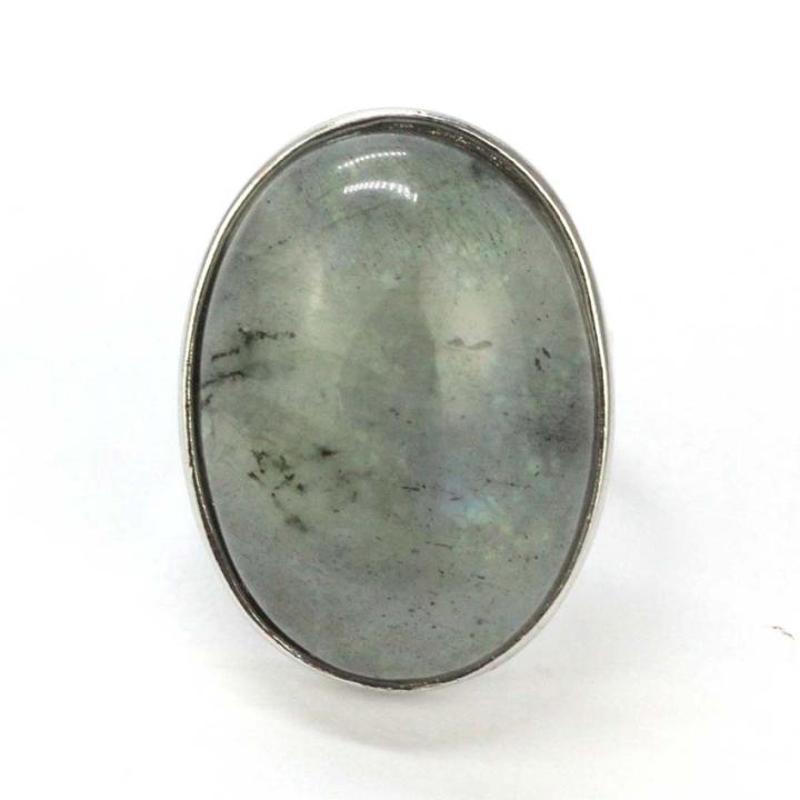 Anillo de Fuego Ovalado Ajustable KFT Plateado con Cristal de Labradorita Natural y Cuarzo Reiki para Mujeres y Hombres Joyería de Boda