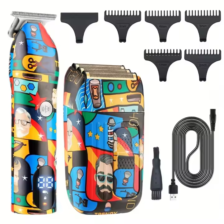 Conjunto de Afeitadora de Malla de Tres Cuchillas Graffiti Hair Clipper Rasador de Barba - 1