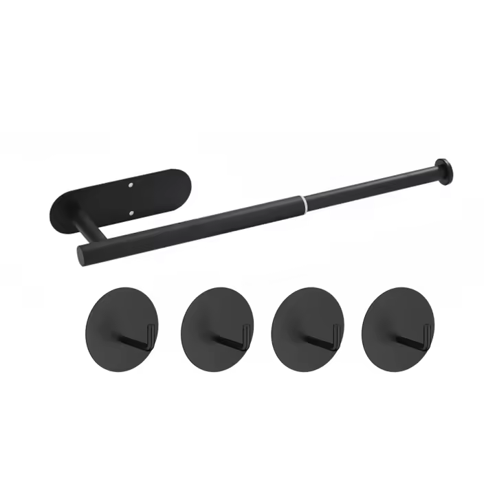 Toallero extensible sin perforación para pegar para baño y cocina, soporte para toallas de té en la pared, negro - 1