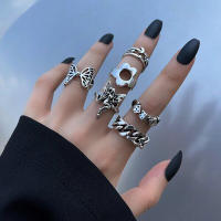 Conjunto de anillos de billar de póker de color plateado Vintage Punk para mujer Anillos de corazón gótico Hip Hop Y2k joyería de regalo masculina de moda coreana - details 30