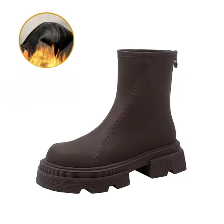 Botas elásticas de tubo medio marrón de estilo británico botas finas de muffin de suela gruesa botas cortas de mujer - 1