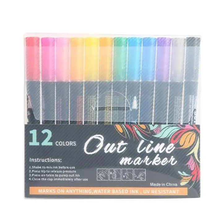 8pcs/12pcs Magic Highlighter Marker Pens Metallic Self Outline Sparkling Glitter Markers Pen for Card Making Scrapbook - 1