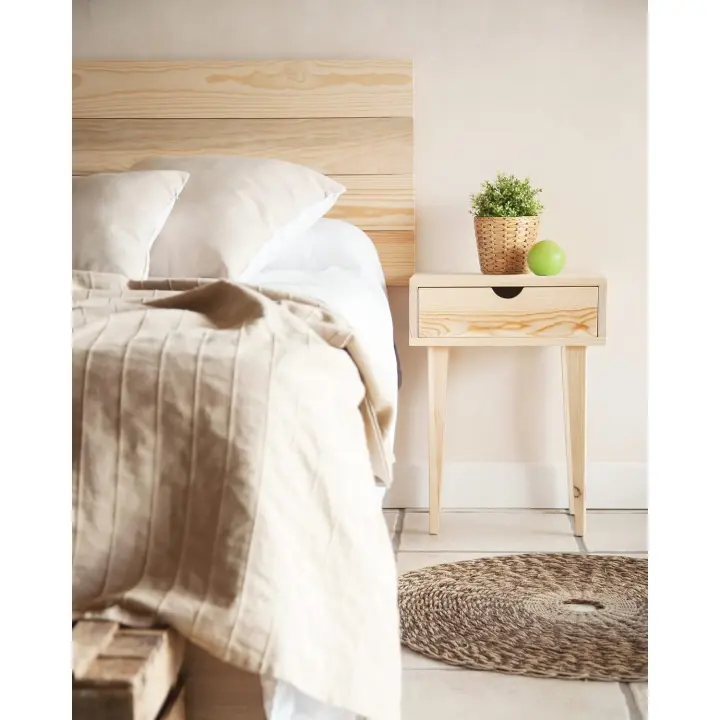 Cabecero de Cama de Madera Color Crudo para Pared. Cabecero de Tablas Horizontales. Estilo Vintage, para Camas de 150 - 1