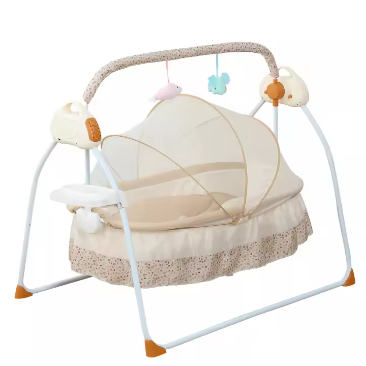 Cama eléctrica de columpio automático, cuna plegable con Bluetooth para bebé, balancín infantil, color caqui con control remoto - 1