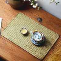 Manta de Mesa de Paja de Mar Natural Tejida a Mano Rectangular de Ratán Posavasos de Té de Paja - details 17