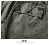 Pantalones de trabajo sueltos estampados con bolsillo con cremallera informal de algodón puro de color sólido grande para hombre - details 1