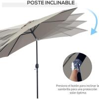 Parasol de Jardín con Manivela Ø295x250 cm Inclinable y Desmontable de Metal para Balcón, Piscina, Patio - details 2