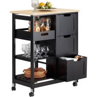 Carro de Almacenamiento Mueble Auxiliar de Cocina Carrito de Servir con 3 Cajones y 3 Estantes Blanco 68 x 38 x 85 cm FKW79-W ES - details 16