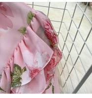 Elegante vestido midi de manga larga con corte en A y falda plisada, cintura ceñida, dobladillo de gasa, estampado floral coreano Sle Commute - details 12