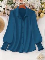 Blusa informal de talla grande para mujer, blusa de manga abombada de Color sólido, adecuada para oficina y exteriores, con un solo pecho, novedad de primavera y verano 2025 - details 36