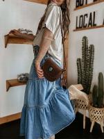 Falda larga de mezclilla con dobladillo con volantes escalonados para mujer, falda vaquera con botones de cintura alta y sólido, ropa de calle de fiesta con columpio lavada Vintage - details 4