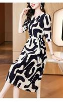 Elegante Vestido de Satén con Estampado Falda de Moda de Alta Gama para Mujer - details 0
