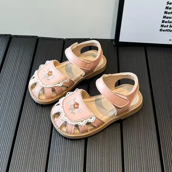 Sandalias de verano para niña, zapatos de playa de encaje con flores dulces, estilo francés, suela suave, 2024 - 1
