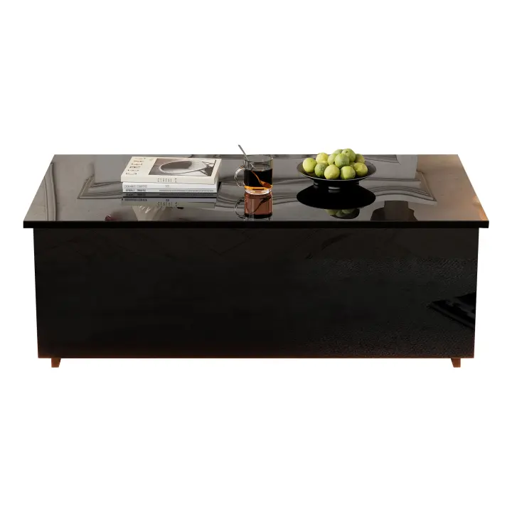 Mesa de Couch con Brillo Negro Moderno con Iluminación LED Taburete Elevable Hidráulico 100*50*35cm - 1
