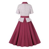 Elegante Vestido de Plaid Retro 2024 Estilo Vintage para Damas con Cuello en Flequillo y Detalles de Parche - details 2