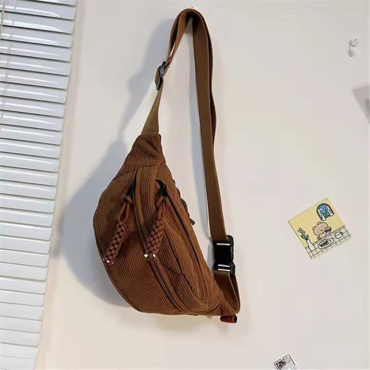 Riñonera informal de pana para mujer, bolso de cintura de plátano, bolso de hombro cruzado, bolso de pecho, moda Simple, nuevo - 1