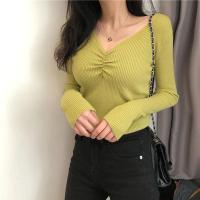 2025 suéter Sexy con cuello en V para mujer, Jersey de punto de otoño, Jersey elegante suave coreano ajustado de manga larga para mujer, Top básico nuevo de invierno - details 11