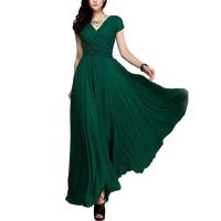 Gran oferta, vestido de noche largo bohemio de Color sólido con manga corta y cuello en V, cintura ajustada - details 16