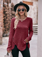 Camiseta lisa de manga larga para mujer, Jersey informal versátil de Color liso con cuello redondo, ajustado, ropa de otoño, novedad de 2023 - details 18