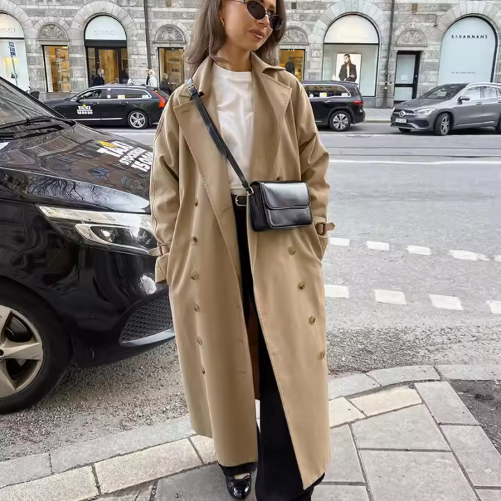 Gabardina elegante de invierno para mujer, holgada, informal, a la moda, versátil, larga - 1
