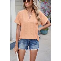 BUNO-2025 Blusas informales para mujer, camisas holgadas de manga corta con cuello de pico de Jacquard bordado a la moda, Tops elegantes de colores sólidos para verano - details 13