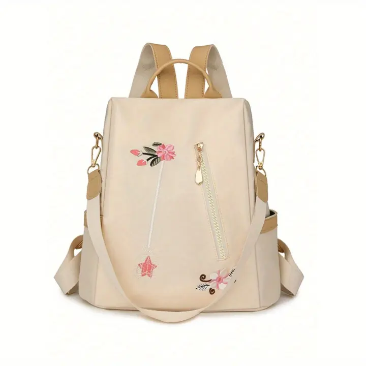 Mochila Portátil Mujer - Estampado Floral Beige, Antirrobo, Gran Capacidad, Impermeable, Bolsillos Prácticos - 1