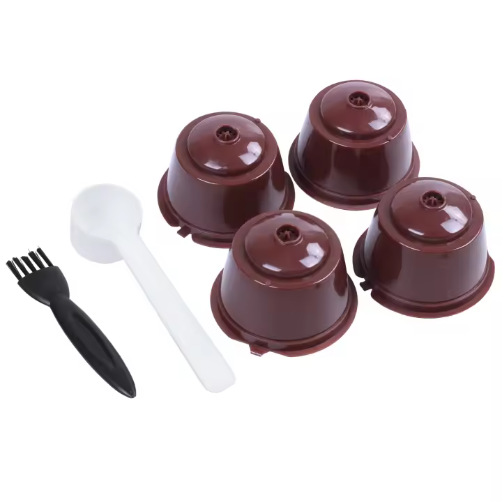 Cápsula de café rellenable para Dolce Gusto Plsatic, 4 piezas, con cuchara y cepillo, 200 veces reutilizable, Compatible con Nescafé Dolce Gusto - 1
