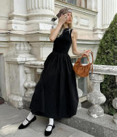 Estilo francés cuello redondo sin mangas Patchwork invierno nuevo vestido largo mujeres moda elegante viaje - details 10