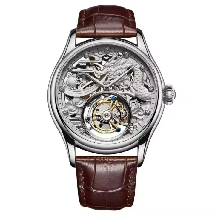 Reloj Mecánico de Tourbillon Premium Aesop Auténtico Dial de Dragón de Zafiro para Hombres - 1