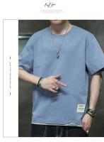 Camiseta de manga corta de estilo coreano para hombre, novedad de verano, camiseta informal holgada versátil con bloques de color, camiseta transpirable con cuello redondo - details 23