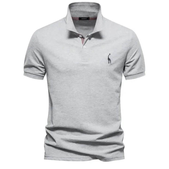 polos hombre manga corta ropa hombre día del padre Verano de alta calidad de algodón transfronterizo bordado de ciervos Polo camiseta de hombre Color sólido solapa Tops básicos de manga corta para hombres - 1
