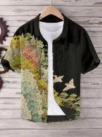 Nueva camisa de solapa de manga corta para hombre, Top informal de lino de playa hawaiano de un solo pecho para vacaciones - details 8