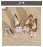 Zapatos de cristal franceses 2025 primavera y otoño nuevos zapatos de boda plateados con diamantes de imitación, punta de arco, tacones altos de aguja para mujer. - details 1