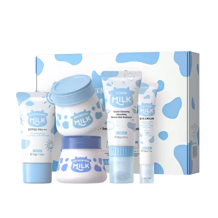 Set Regalo Cuidado de la Piel Mujer, Set de Limpiador Facial e Hidratante, 5pcs Kit Cuidado de la Piel Facial Mujer, Leche Limpiador Crema para Ojos Crema Facial Filtro Solar, para Adolescentes y Mujeres - 1