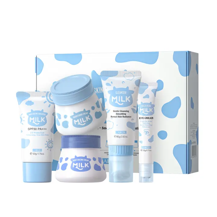 Set Regalo Cuidado de la Piel Mujer, Set de Limpiador Facial e Hidratante, 5pcs Kit Cuidado de la Piel Facial Mujer, Leche Limpiador Crema para Ojos Crema Facial Filtro Solar, para Adolescentes y Mujeres - 1